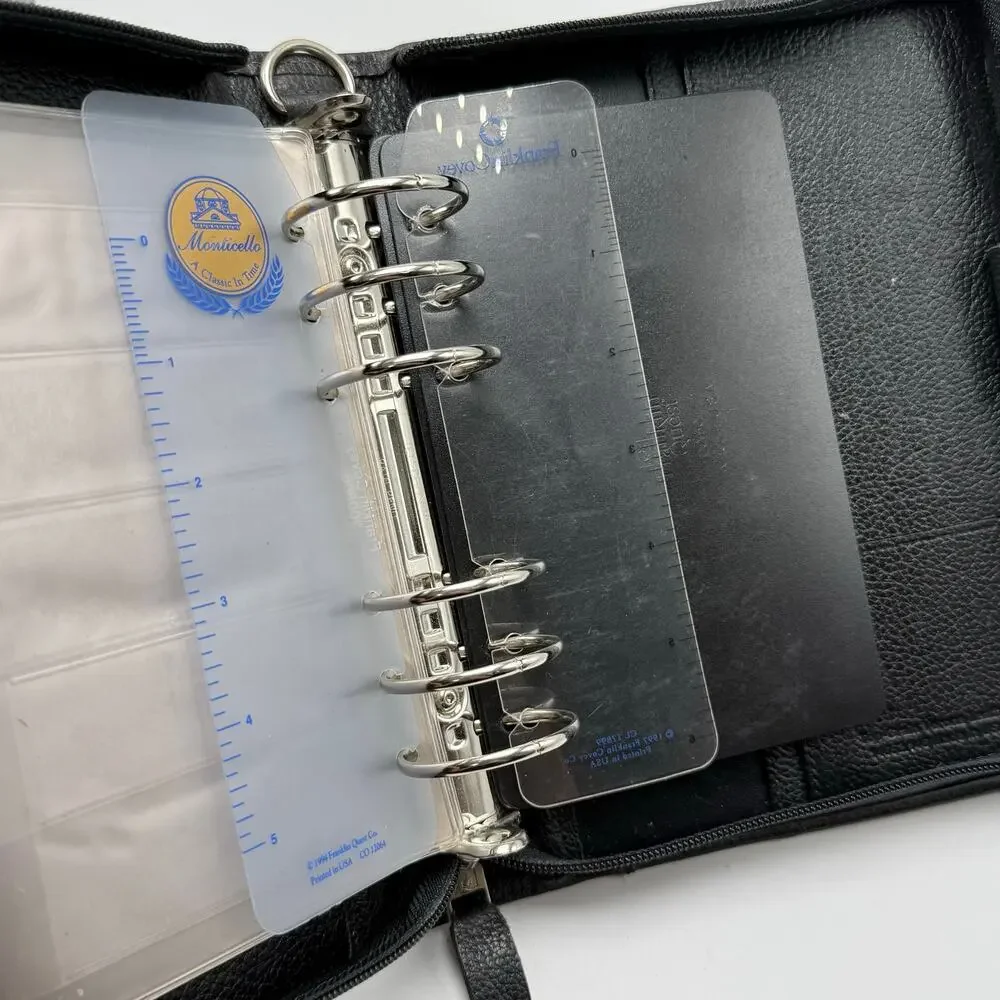 Vintage Franklin Quest Planner 6 Ring Zipper Binder Black Verona Leather 7x9 USA